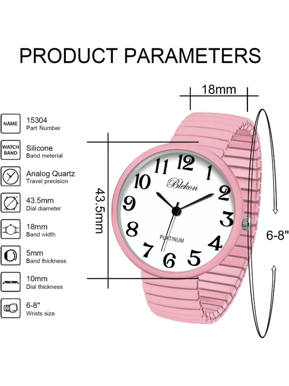 Women's Pink New Super Large Face Stretch Band Japanese Movement Fashion Watch